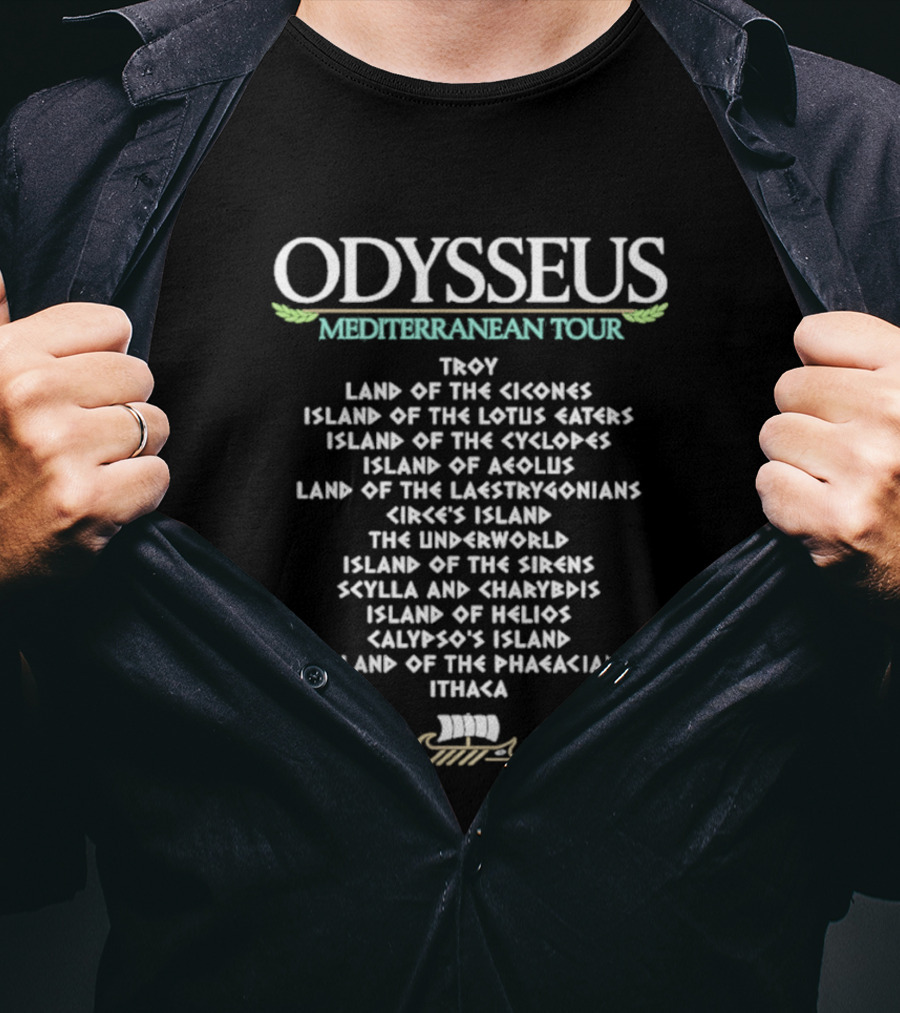 Odysseus Mediterranean Tour Troy Cyclops Underworld Journey Greek Mythology Locations T-Shirt
