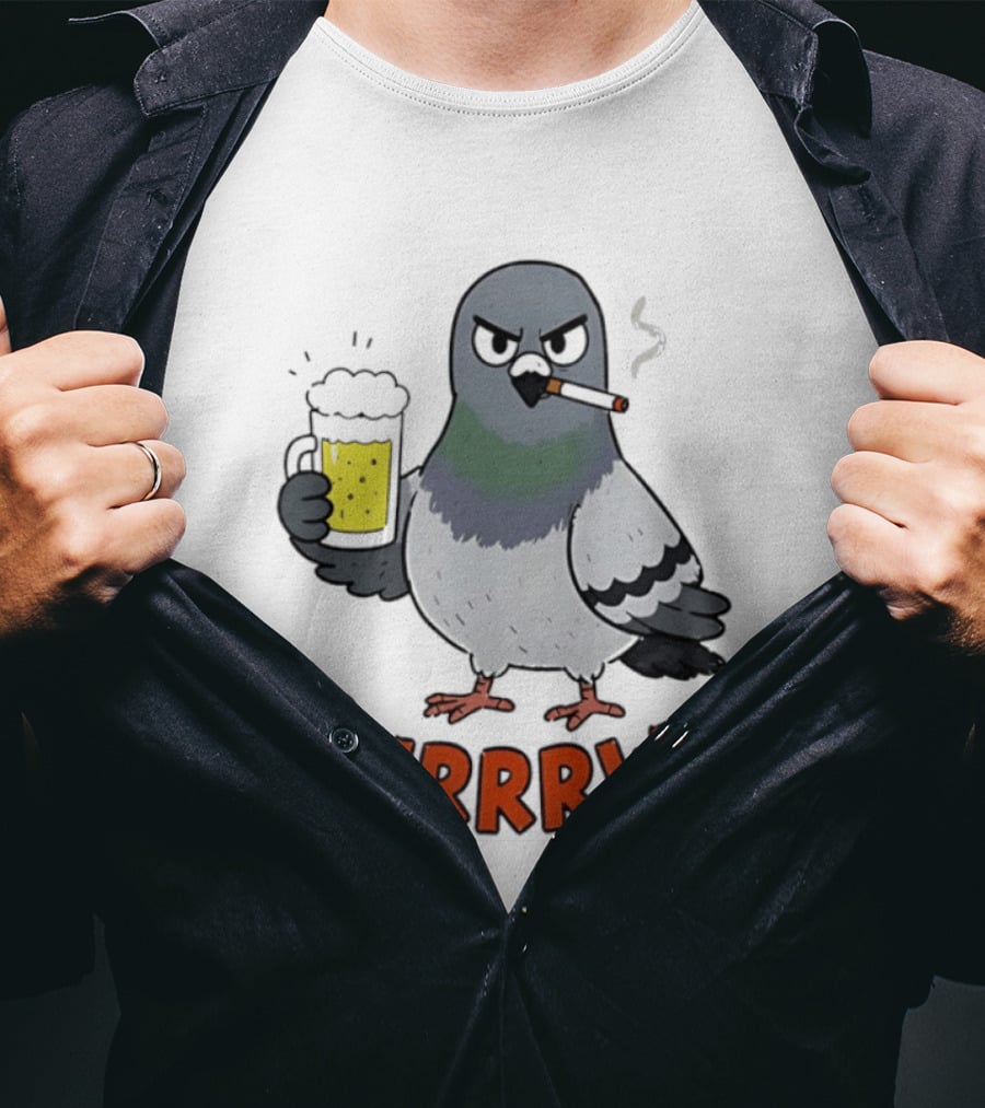 Angry Pigeon GURRRWA Beer And Cigarette Humor T-Shirt