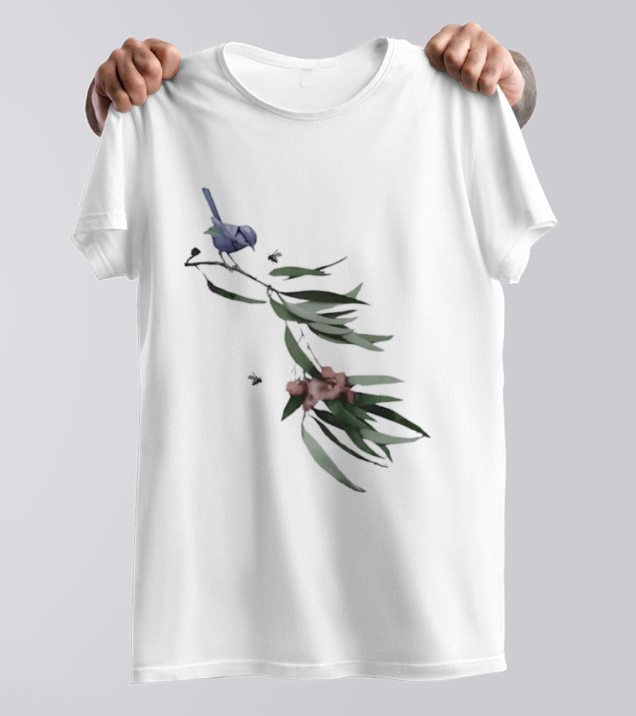 Blue Wren On Eucalyptus Branch With Red Blossoms Bird T-Shirt