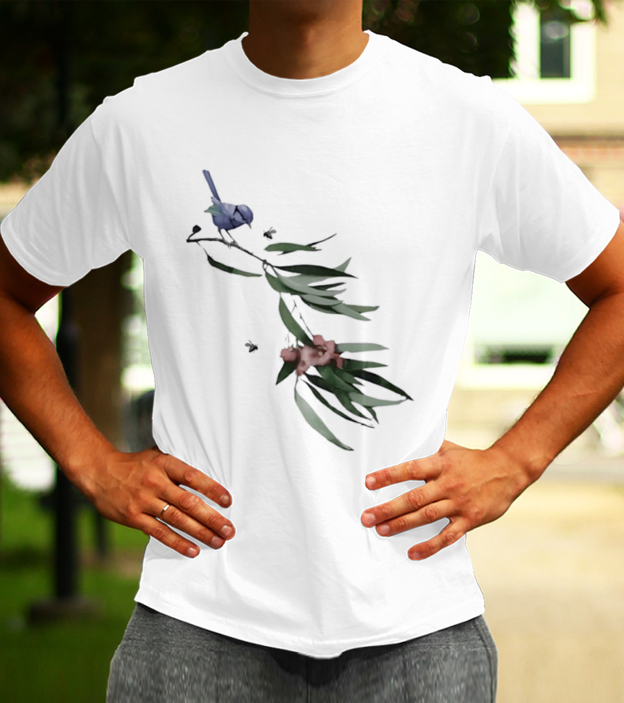 Blue Wren On Eucalyptus Branch With Red Blossoms Bird T-Shirt