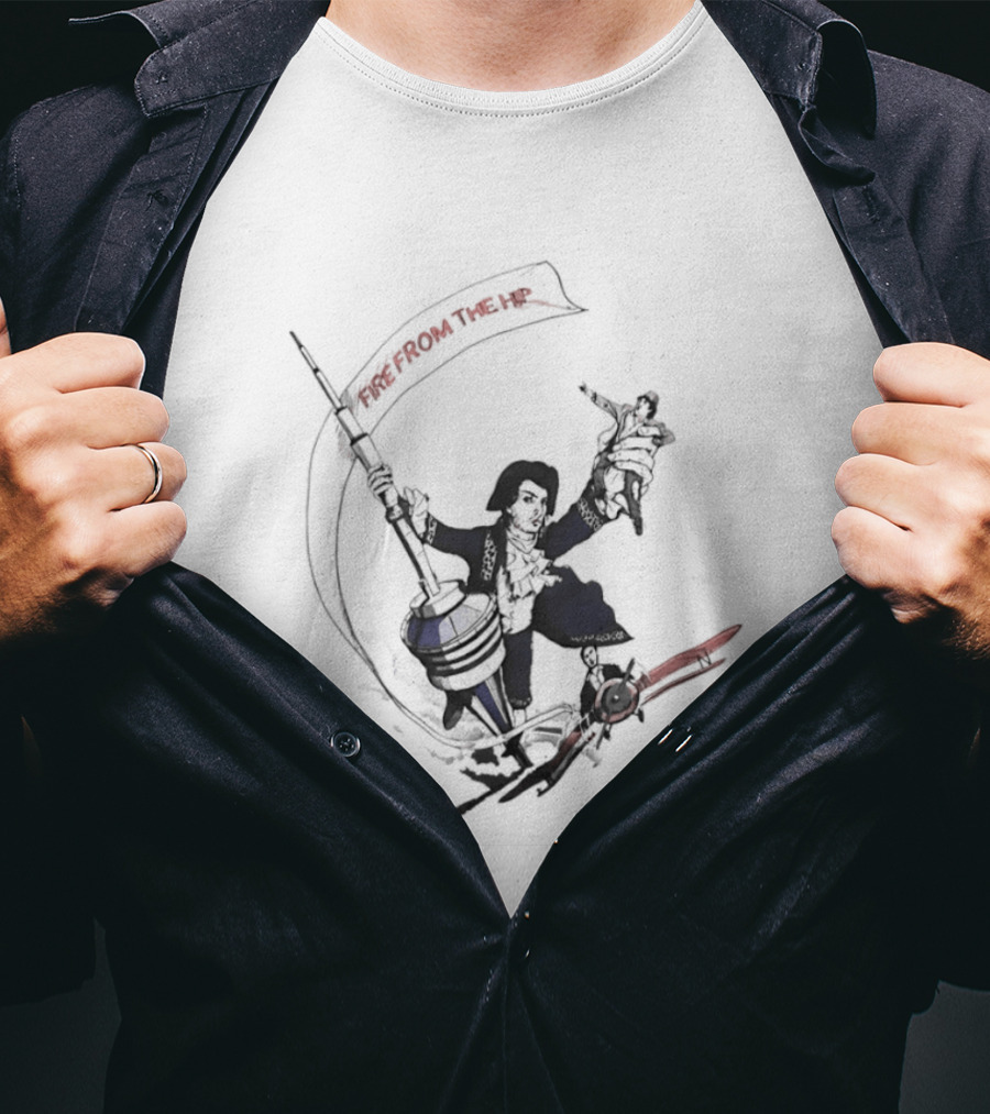 Fire From The Hip Surrealist Surreal Gun Wielding Figure Banner T-Shirt
