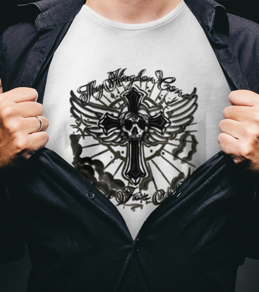Thy Kingdom Come Skull Grey Five Nine Cross Wings T-Shirt