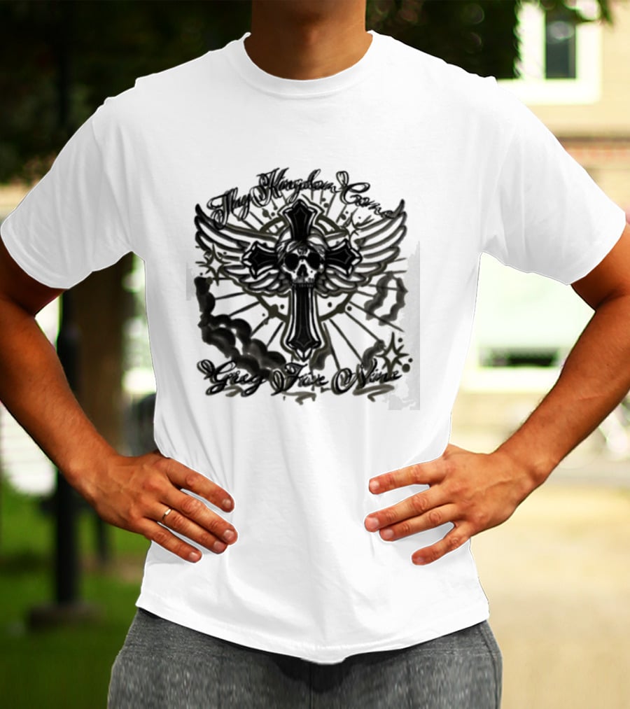 Thy Kingdom Come Skull Grey Five Nine Cross Wings T-Shirt