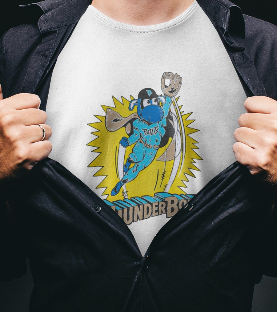 ThunderBolts Superhero Mascot Baseball Catcher T-Shirt
