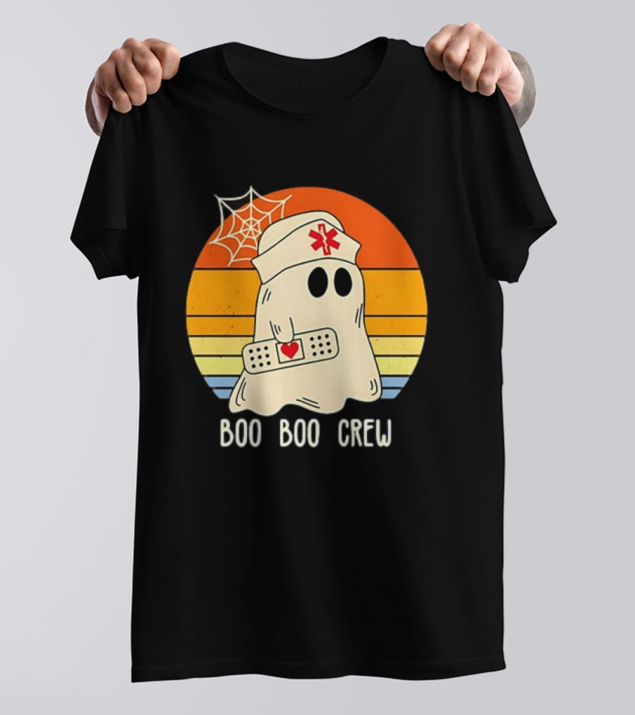 Boo Boo Crew Ghost Nurse Halloween Bandage Heart Spiderweb T-Shirt