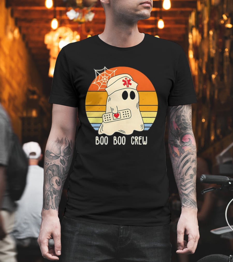 Boo Boo Crew Ghost Nurse Halloween Bandage Heart Spiderweb T-Shirt