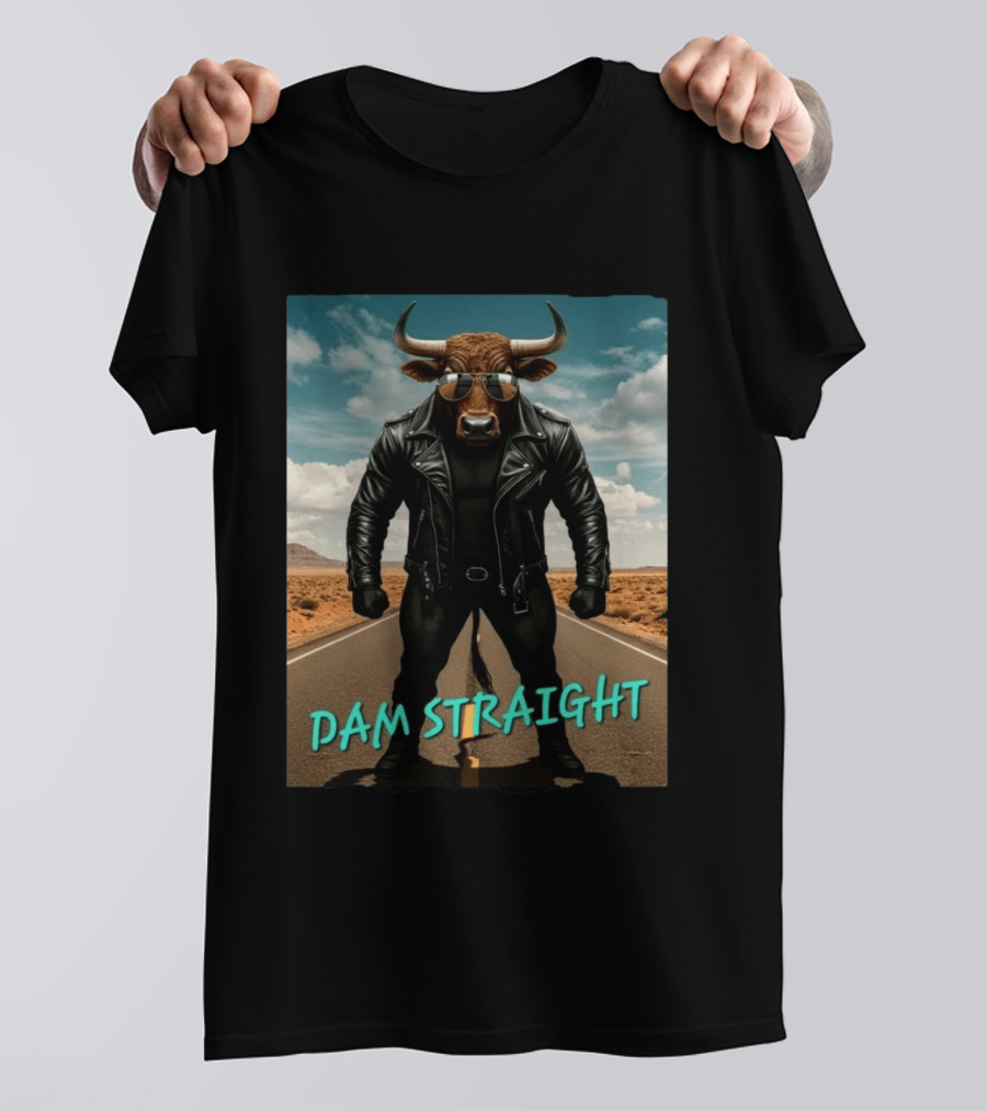 Dam Straight Charging Bull In Basquiat Style With Leather Jacket T-Shirt