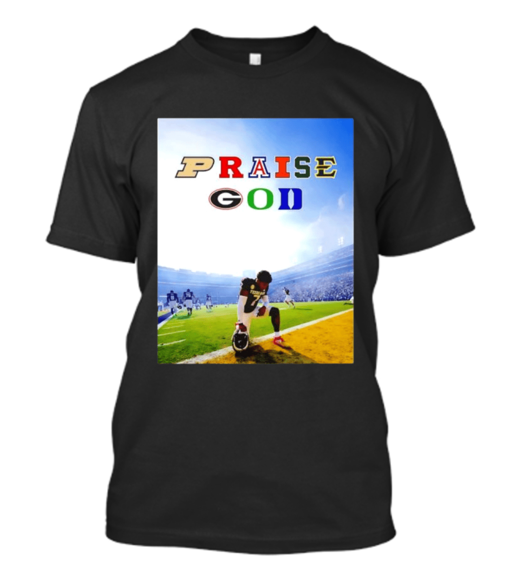 Texas AM Football Player No 7 Praise God Stadium Scene T-Shirt