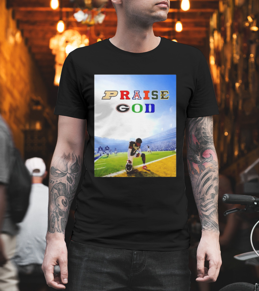 Texas AM Football Player No 7 Praise God Stadium Scene T-Shirt