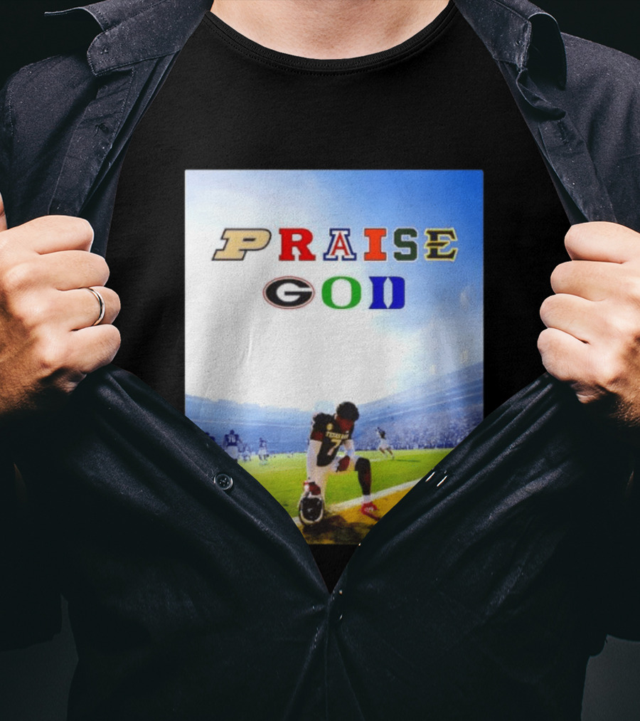 Texas AM Football Player No 7 Praise God Stadium Scene T-Shirt