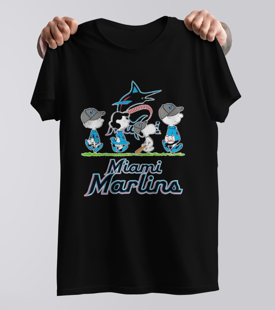 Miami Marlins Peanuts Characters Baseball Team T-Shirt