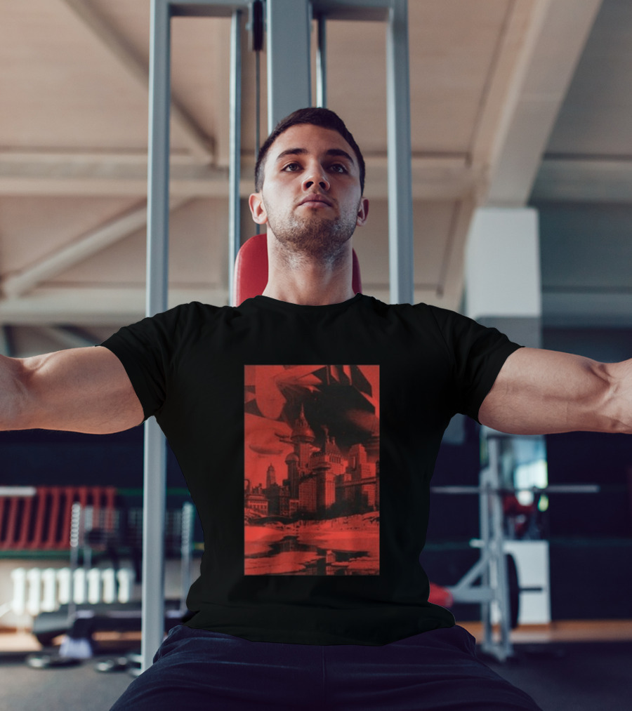 The Barbarians Of California Megatons Pull Retro Futuristic Cityscape Airships T-Shirt