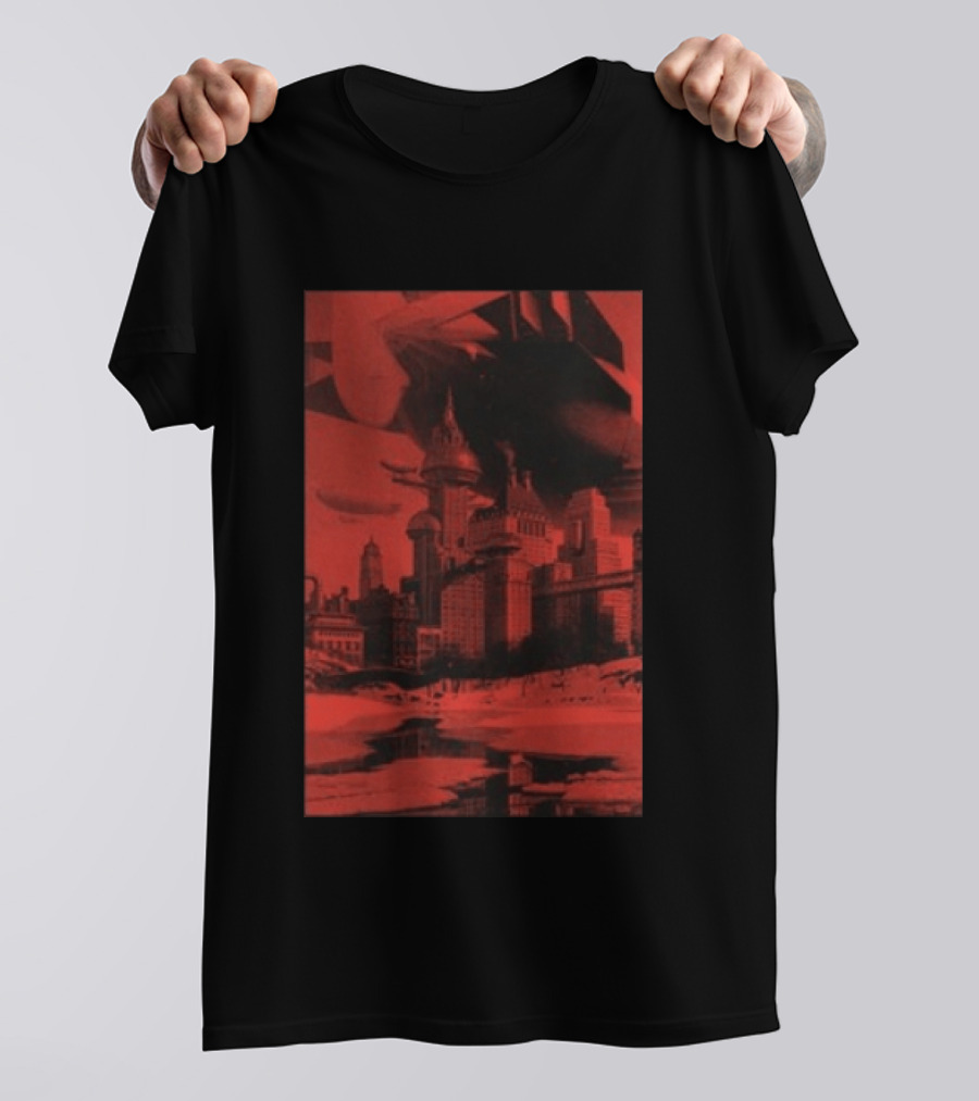 The Barbarians Of California Megatons Pull Retro Futuristic Cityscape Airships T-Shirt