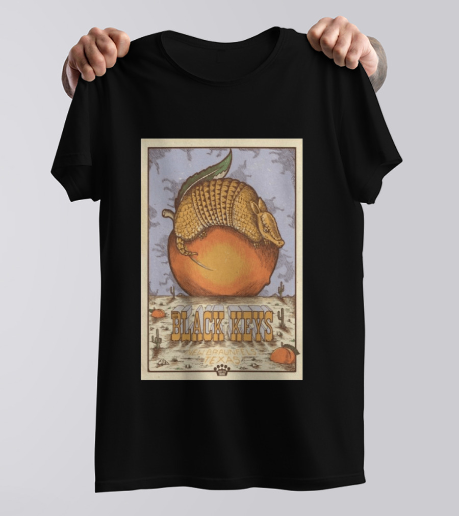 Black Keys Jul 25 2026 New Braunfels TX Armadillo Peach Cactus Desert Scene T-Shirt