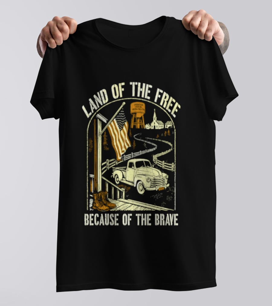 Land Of The Free Because Of The Brave American Patriotic Farm Truck With Flag And Country Landscape T-Shirt