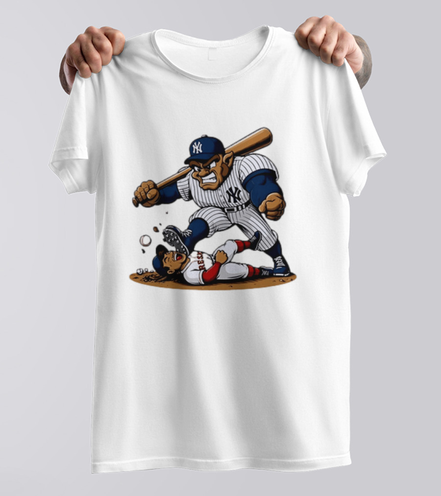 Yankees Vs Red Sox Cartoon Rivalry Yankees Player Dominance Over Red Sox Player T-Shirt