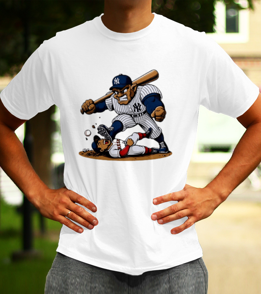Yankees Vs Red Sox Cartoon Rivalry Yankees Player Dominance Over Red Sox Player T-Shirt