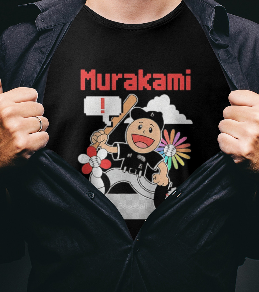 Murakami Chicago Baseball Munetaka Flower Baseball Cartoon T-Shirt