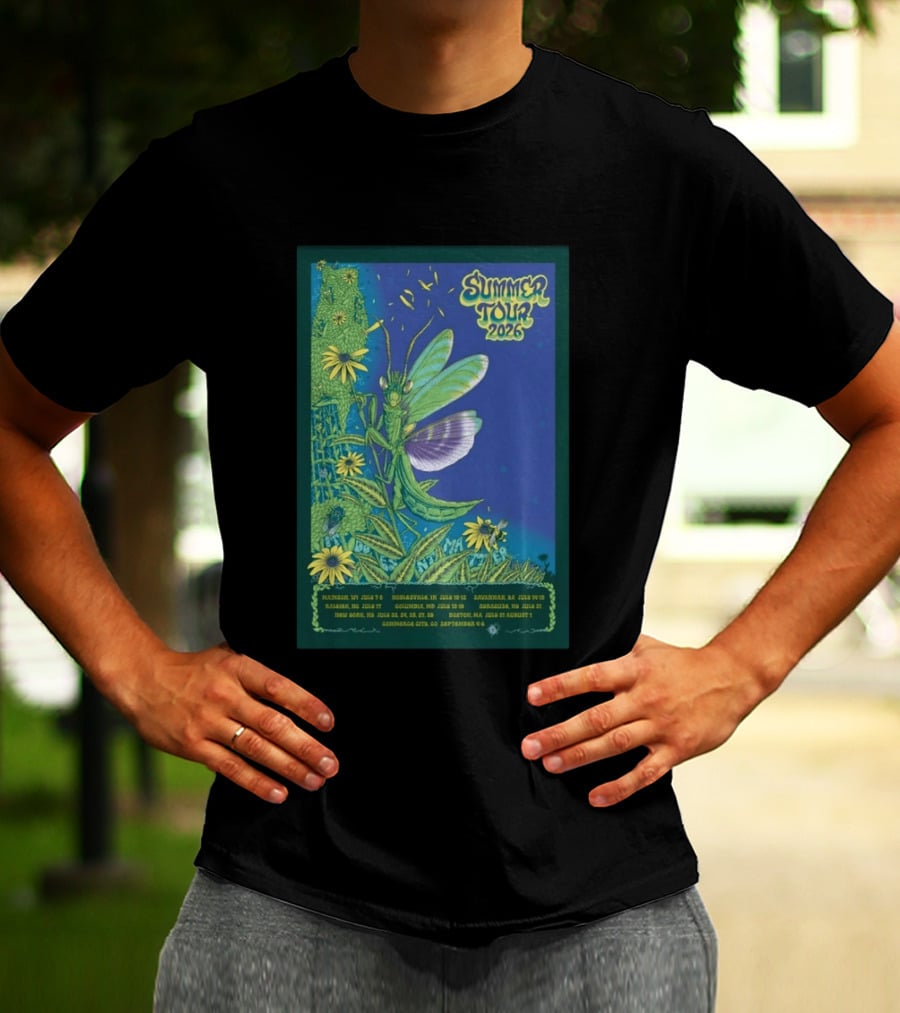 Phish Summer Tour 2026 Madison To Commerce City Dates Floral Grasshopper T-Shirt