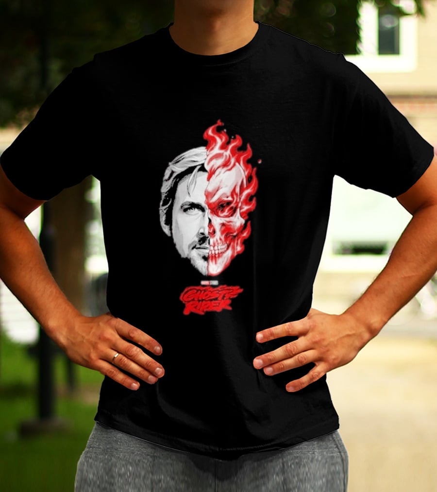 Ryan Gosling Ghost Rider 2028 Split Face Fiery Skull T-Shirt