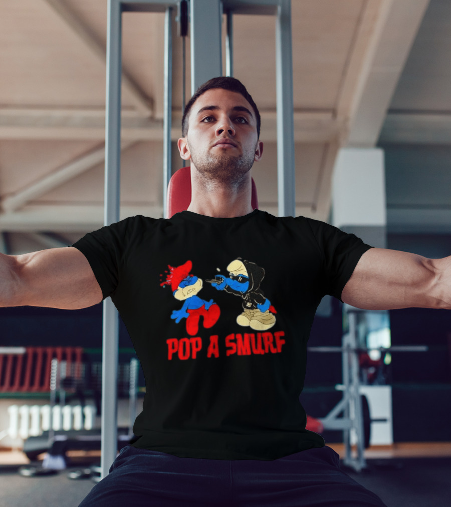 Pop A Smurf Gangster Cartoon Characters In Street T-Shirt