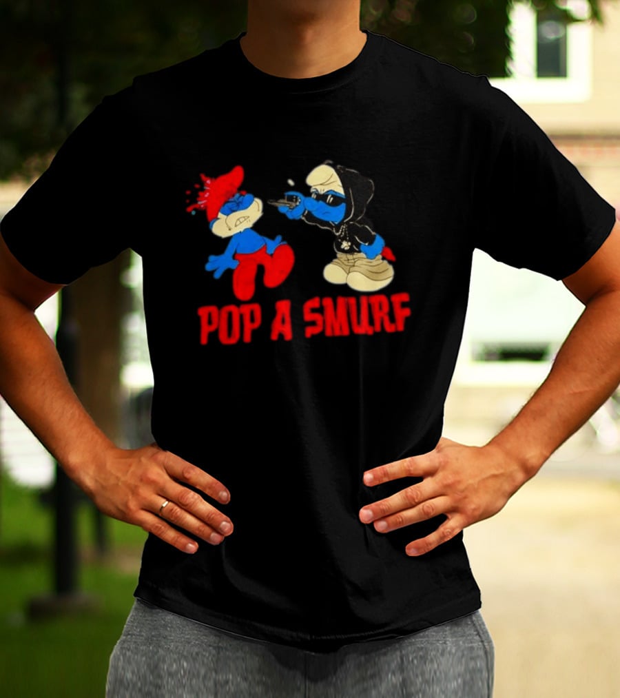 Pop A Smurf Gangster Cartoon Characters In Street T-Shirt