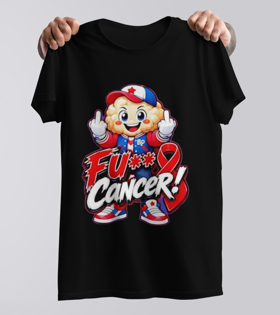 Cancer Awareness With Cauliflower Character And Red Ribbon T-Shirt
