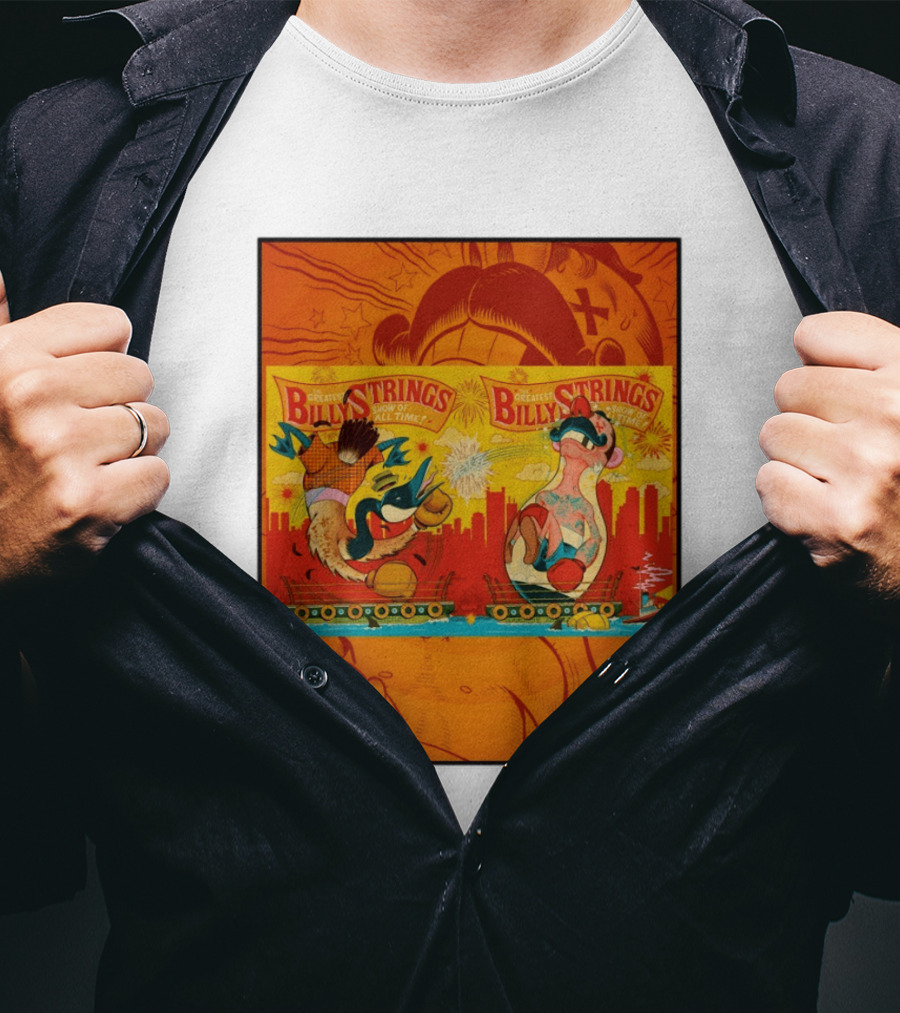 Billy Strings Greatest Show Of All Time Boxing Panels Playful Cartoon T-Shirt
