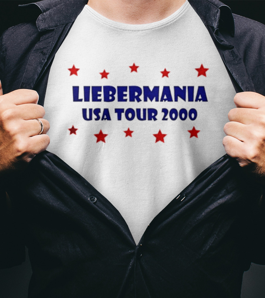 Joe Lieberman 2000 Presidential Campaign Liebermania USA Tour 2000 Red Stars T-Shirt