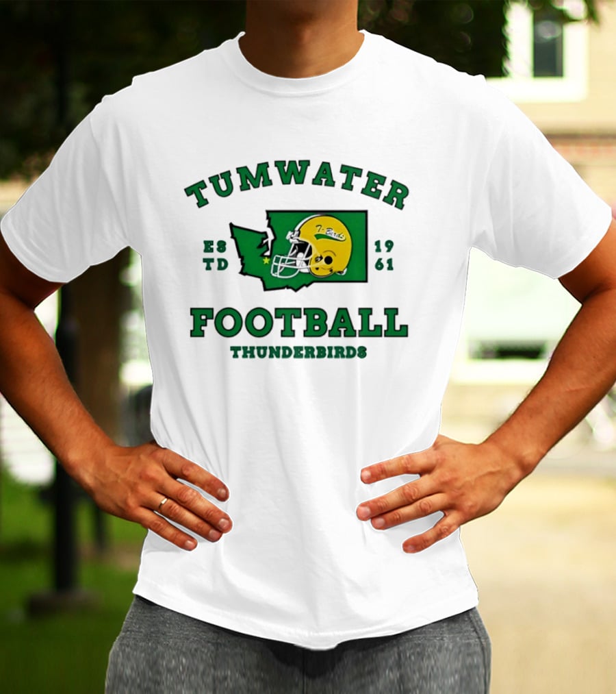 Tumwater Football Thunderbirds 1961 Estd Helmet And Washington State T-Shirt