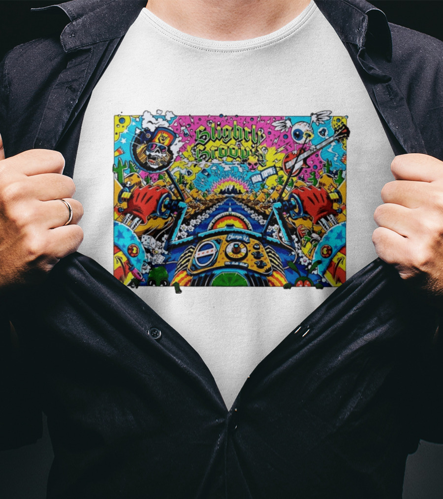Slightly Stoopid Road Trippin Chicago IL Tour Art Alive Bird Skull Cactus Trippy Vibes T-Shirt