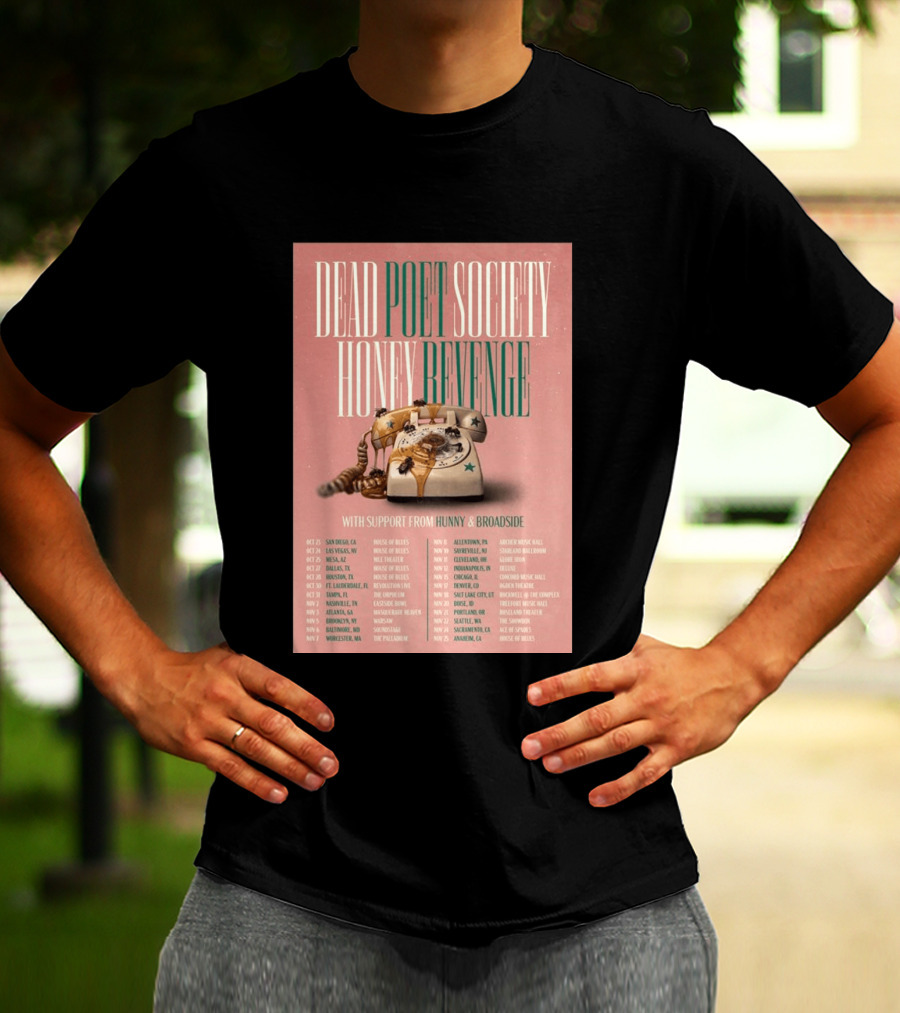 Dead Poet Society Honey Revenge 2026 USA Tour With Hunny And Broadside T-Shirt