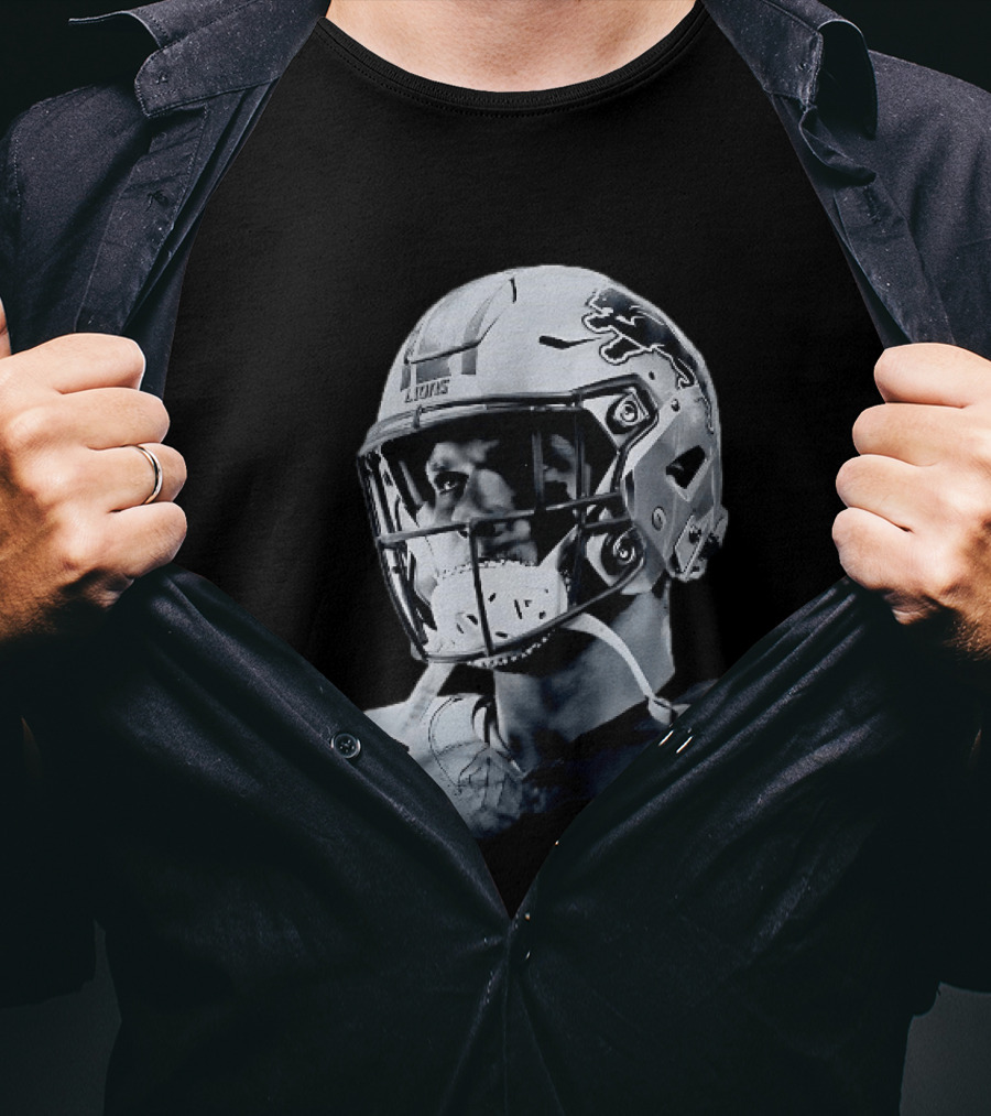 Detroit Lions Aidan Hutchinson Charcoal House Helmet Artistry T-Shirt