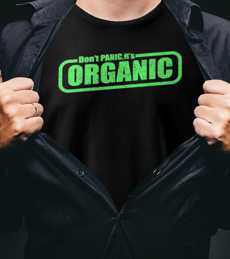 Don't Panic It's Organic Retro Green Distressed T-Shirt