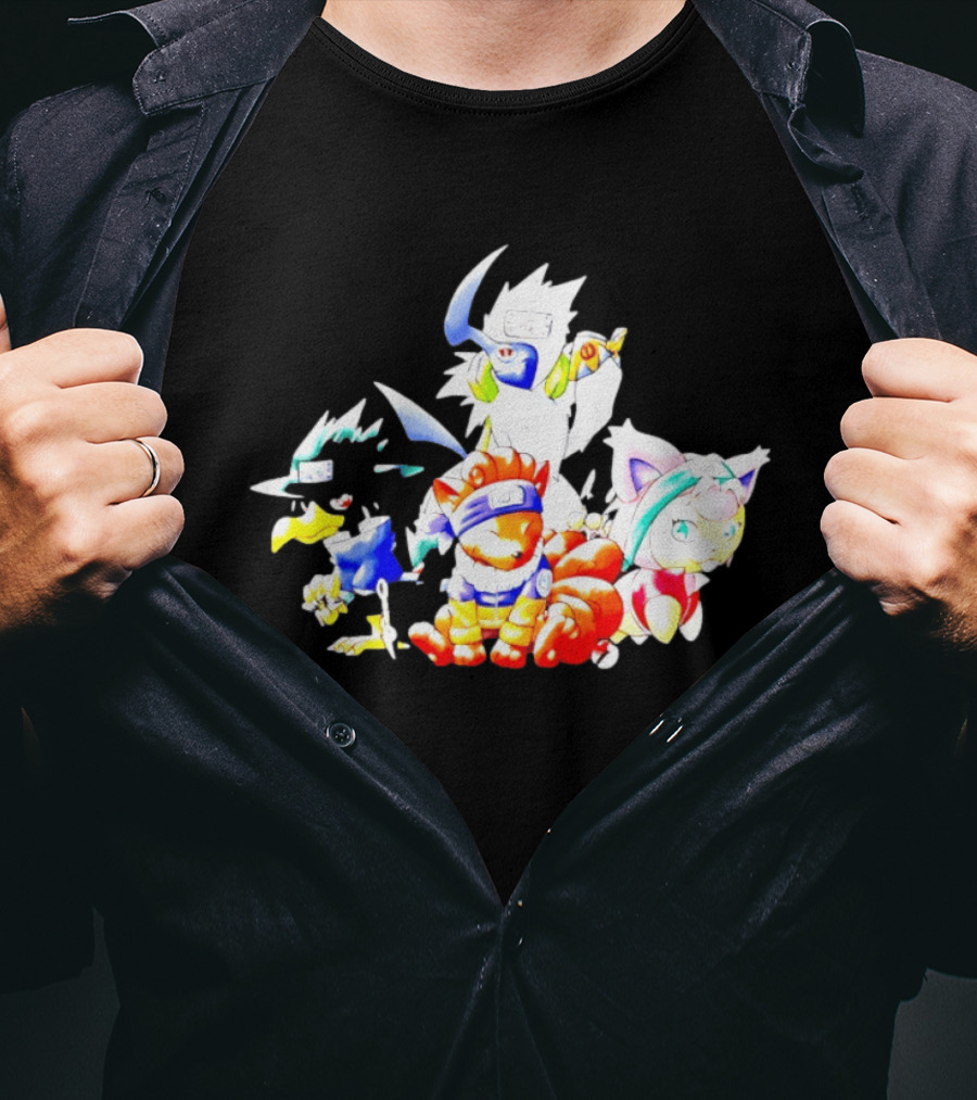 Chibi Pokemon Naruto Crossover With Animal Characters T-Shirt