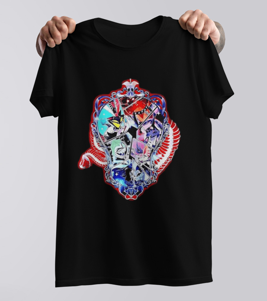 Vees Vox Valentino Velvet Overlord Hazbin Hotel Characters Stained Glass T-Shirt