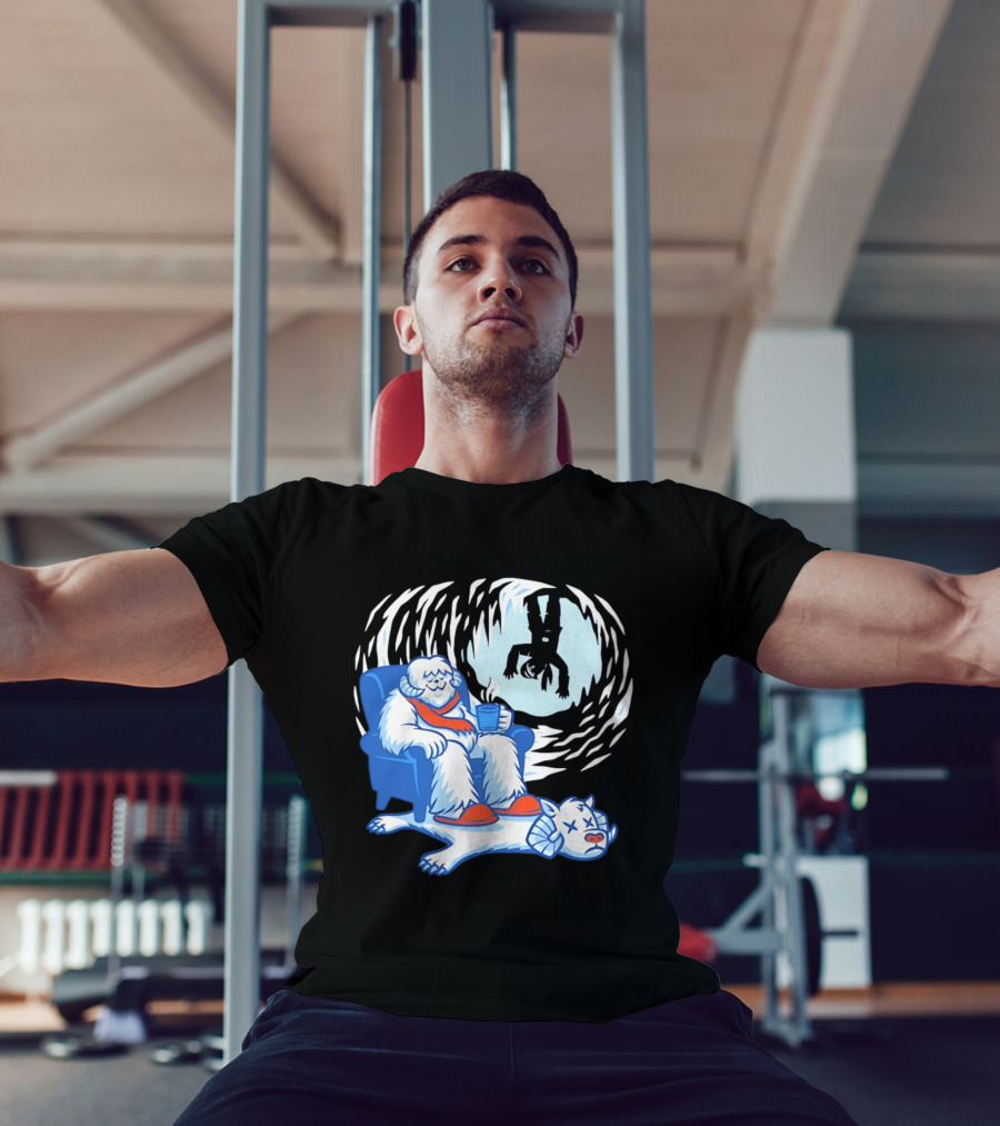 Yeti Relaxing In A Chair With Hot Drink And Abominable Snowman Rug T-Shirt