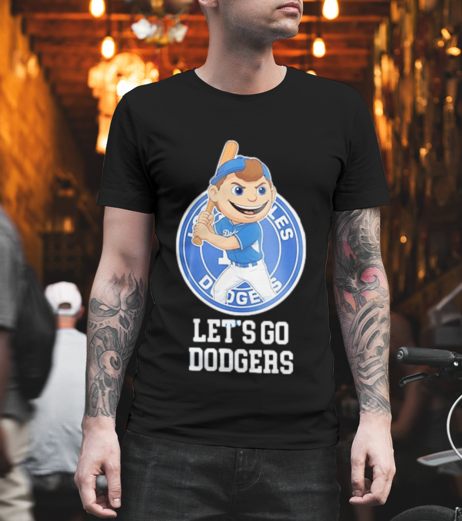 Los Angeles Dodgers Let's Go Dodgers Cartoon Character Baseball Bat T-Shirt
