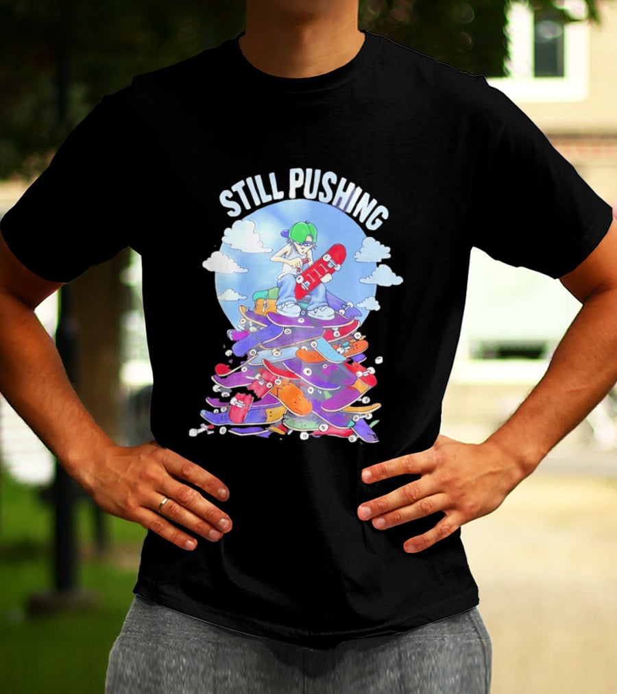 Still Pushing Skateboarder With 111 Skateboard Tower T-Shirt