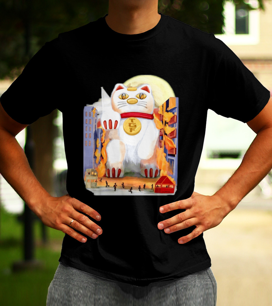 TGF Lucky Cat Maneki Neko Giant Cat City Destruction T-Shirt