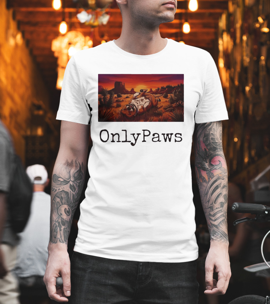 Desert Sunset Playful Pit Bull OnlyPaws Scenic Wonderland T-Shirt
