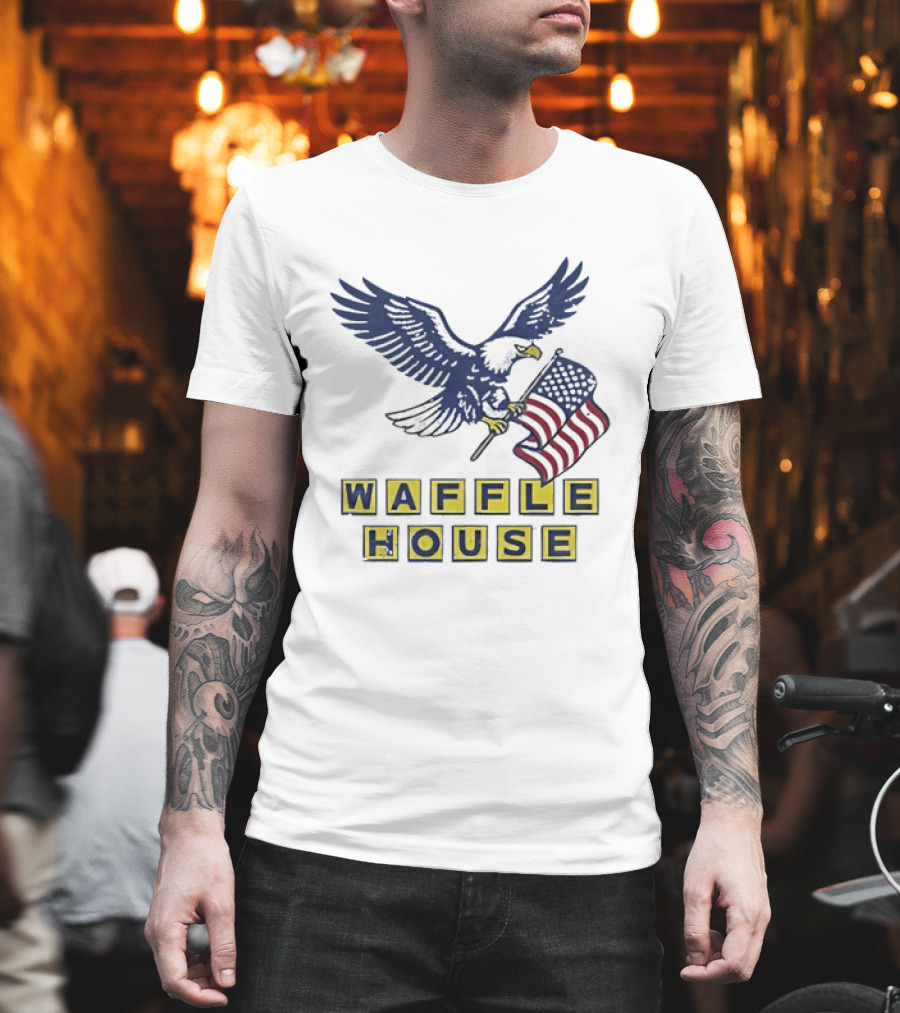Waffle House Eagle Holding American Flag T-Shirt