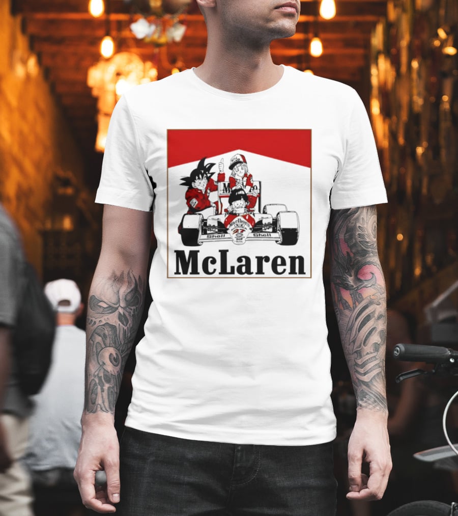 Goku Bulma Senbei McLaren Honda Marlboro Shell 27 Anime Racing Team Formula 1 T-Shirt