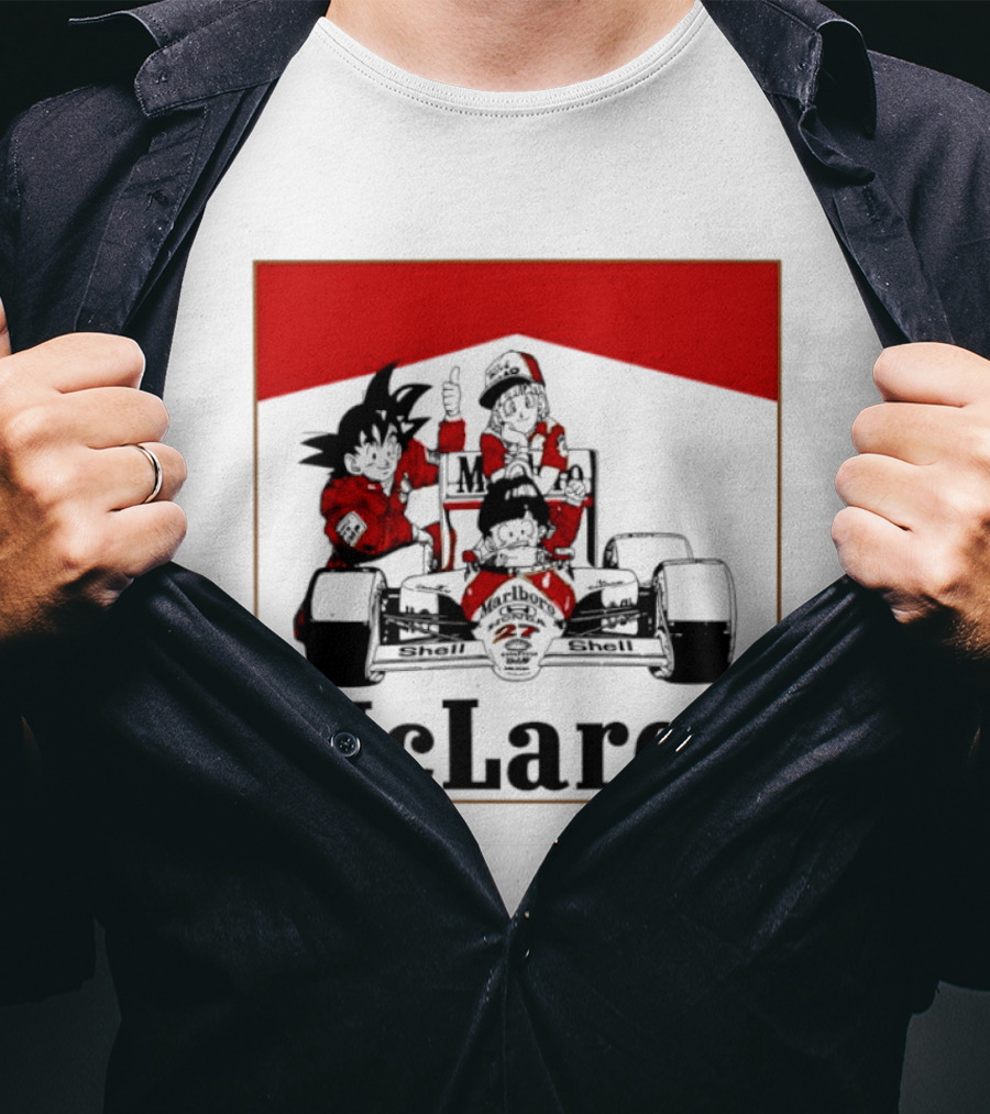 Goku Bulma Senbei McLaren Honda Marlboro Shell 27 Anime Racing Team Formula 1 T-Shirt