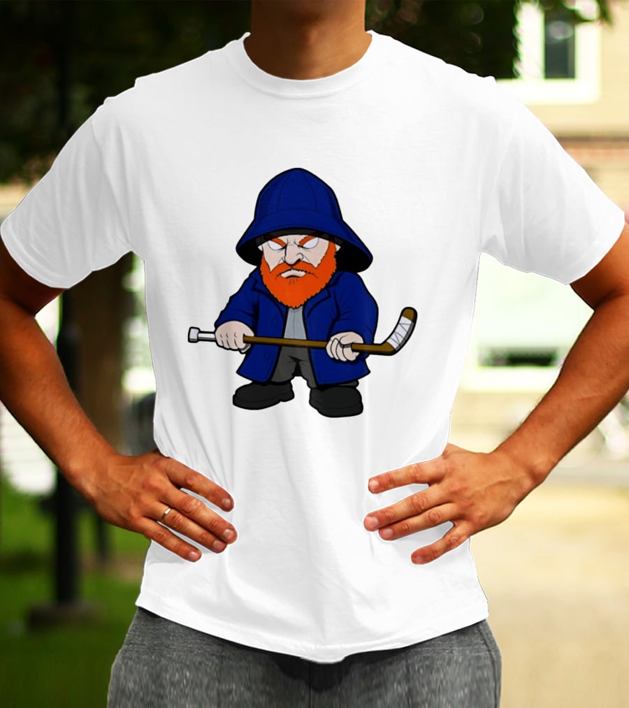 New Islanders Bearded Fisherman Cartoon Hockey Player T-Shirt