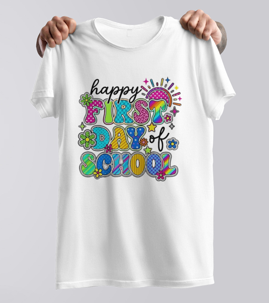 Happy First Day Of School Colorful Letter Collage T-Shirt