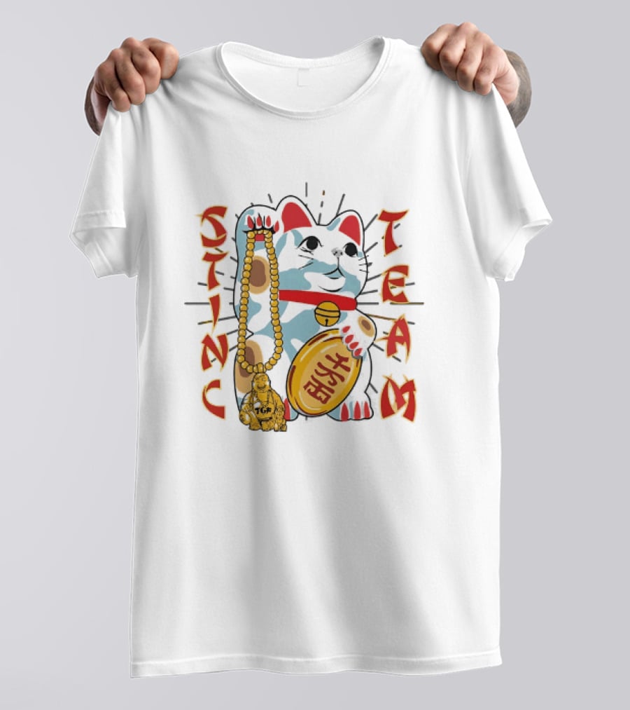Stinc Team TGF Maneki Neko Lucky Cat With Buddha Figurine T-Shirt
