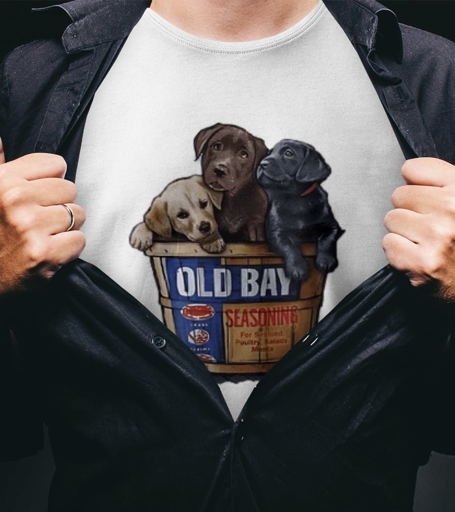Old Bay Seasoning Labrador Puppies In Bushel Basket For Seafood Poultry Salads Meats T-Shirt