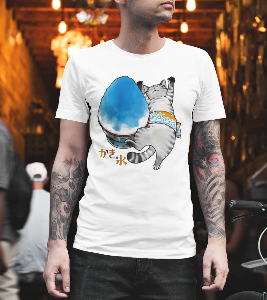 Tabby Cat Kakigori Shaved Ice Japanese Food Summer Relaxing Kaki Gori T-Shirt