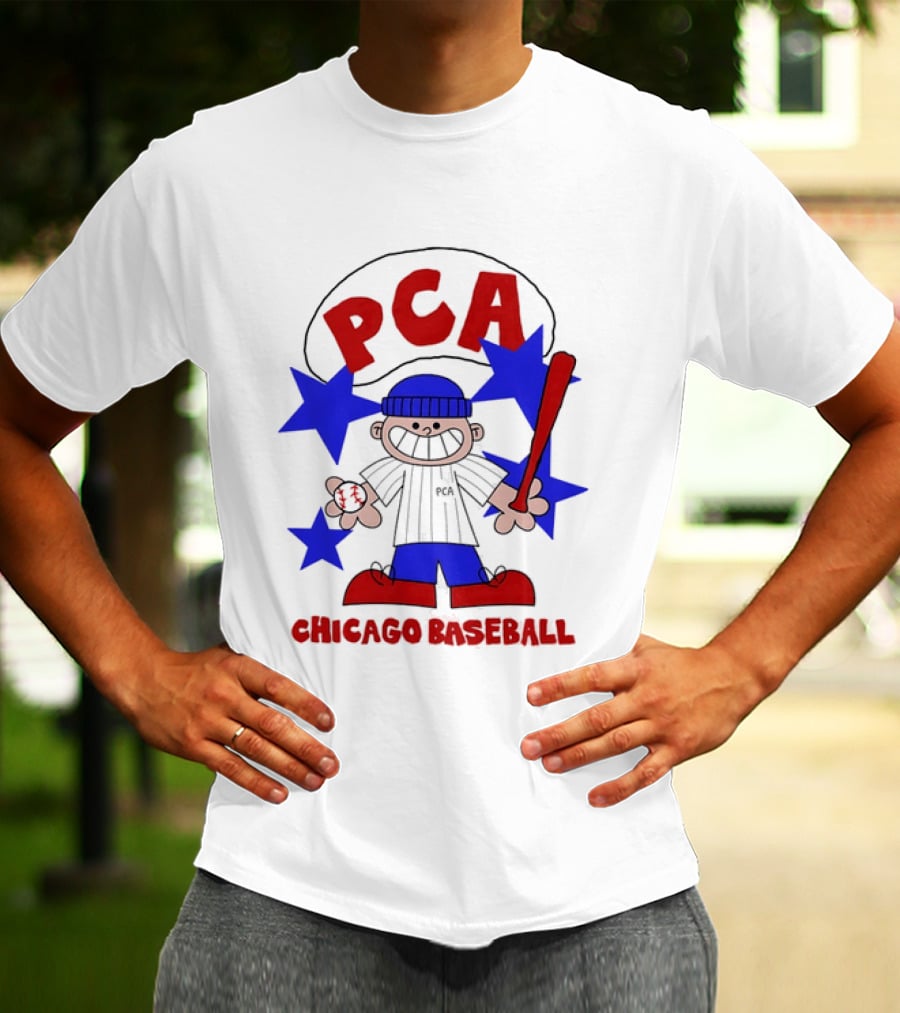 PCA Chicago Baseball Cartoon Youth Kids Sports Humor Red Blue Stars T-Shirt